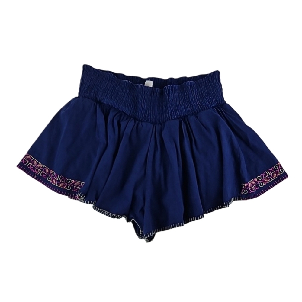 Navy Blue Shorts Embroidered Trim Fully-Lined 100% Cotton
